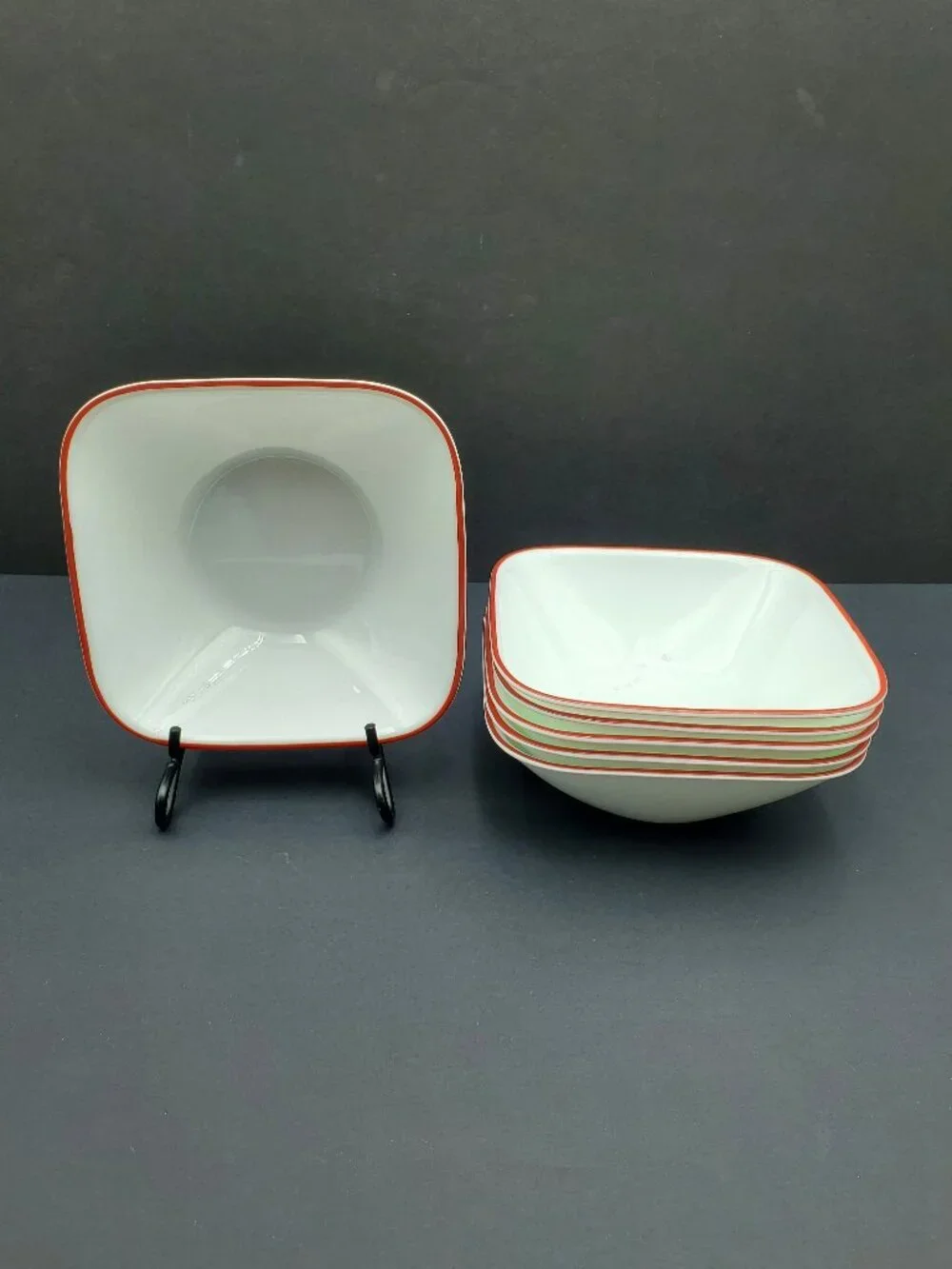 Corelle Splendor Soup Bowls Corning Square White Cereal Bowls with Red Rims